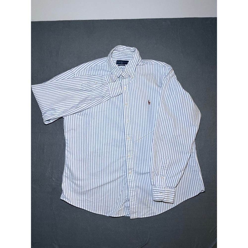 Ralph Lauren Mens XXL Custom Fit Striped Oxford Button Down Shirt Blue White